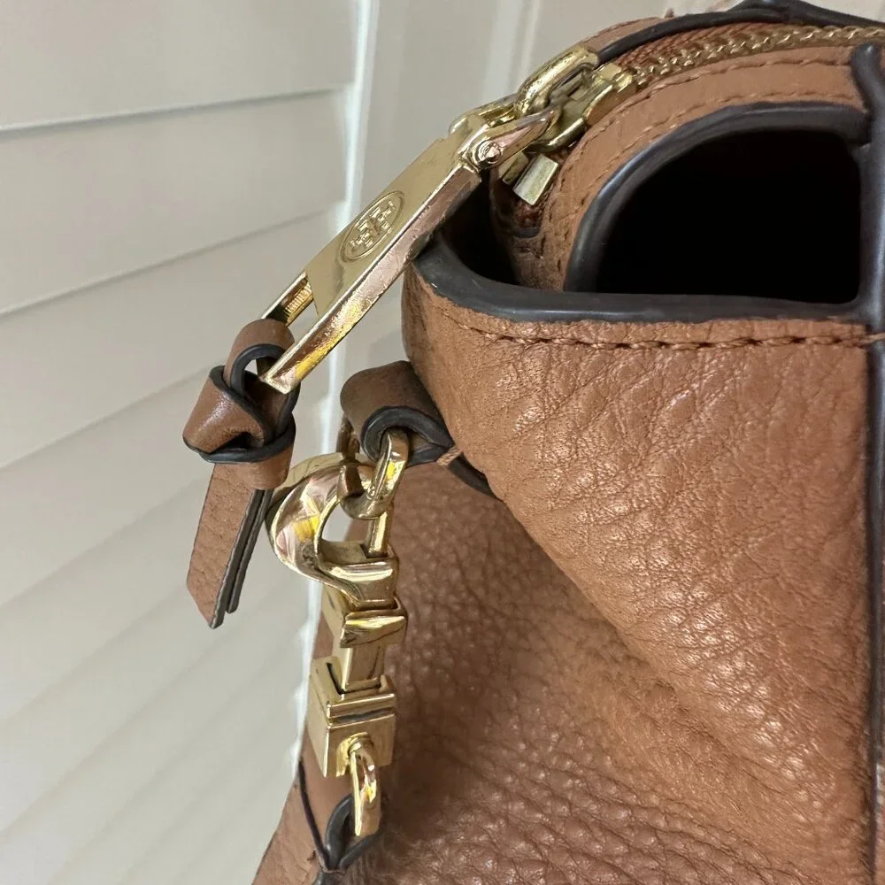 Tory Burch Thea Leather Satchel Top Handle Tan/Brown Gold Hardware - Picture 9 of 14